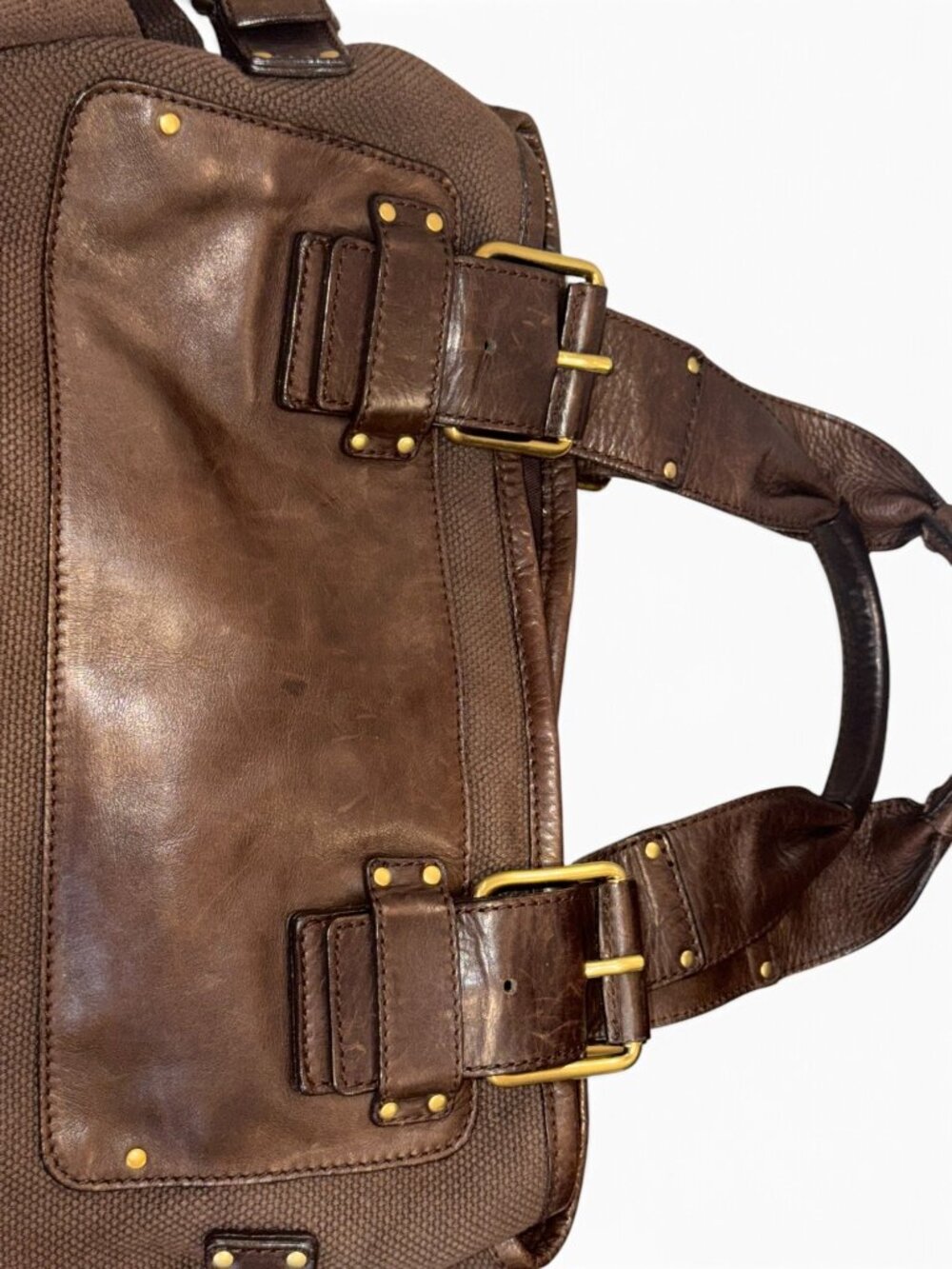 Chloé Large Brown Canvas & Leather Tote Bag With Gold Accents Spacious Design & - Picture 7 of 10